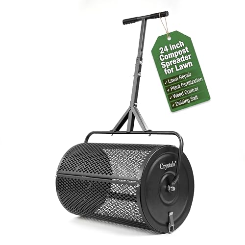 Crystals 24 Compost Spreader Roller 70L Lawn Garden Spreader Heavy Duty Steel Mesh Drum for Top Soil Sand Manure & Fertiliser Compost Spreader for Lawn & Soil Spreader Tool