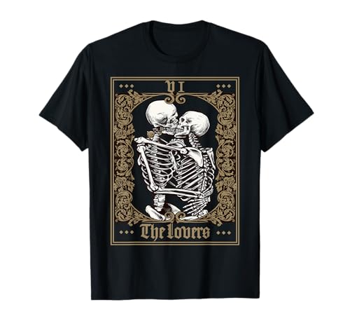 The Lovers Vintage Tarot Card Esqueleto Camiseta