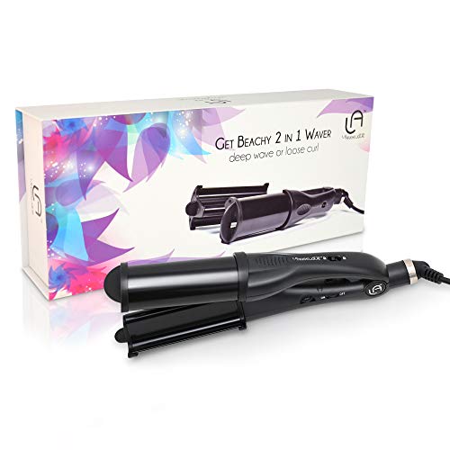 Le Angelique Get Beachy Hair Waver - 2 in 1 Crimper Curling Iron for Long Lasting Waves | 2 Inch Ceramic Tourmaline Wand with Temperature Control | Big Barrel for Loose Wavy Old Hollywood Curls
