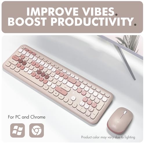 X9 Colorful Keyboard and Mouse Wireless - 2.4G Aesthetic Wireless Keyboard and Mouse Combo with Bubble Keys - Cute Typewriter Keyboard and Mouse for Computer PC Laptop Windows & Chrome (Brown)