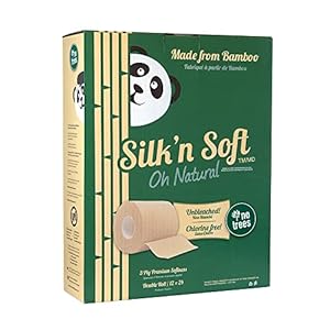 Silk’n Soft Unbleached Bamboo Toilet Paper – Tree-Free Environment Safe Biodegradable Septic-Safe Strong Dependable Panda Friendly Absorbent Bathroom Tissue 3-Ply Chlorine Free (12 Rolls)