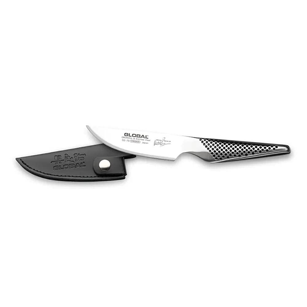 Michel Roux Jnr Selection 11cm All-Purpose Knife, CROMOVA 18 Stainless Steel, with Leather Sheath, Silver, GS-70/SH