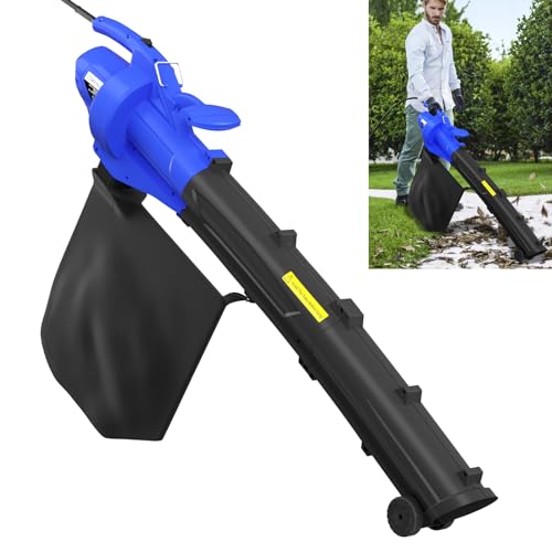 Leaf Blower Garden Vacuum and Shredder 3 in 1, 30L Leaf Collection Bag, 3000W Leaf Vacuum, 10:1 Shredding Ratio, 10m Cable, Variable Speed, Movable Wheels