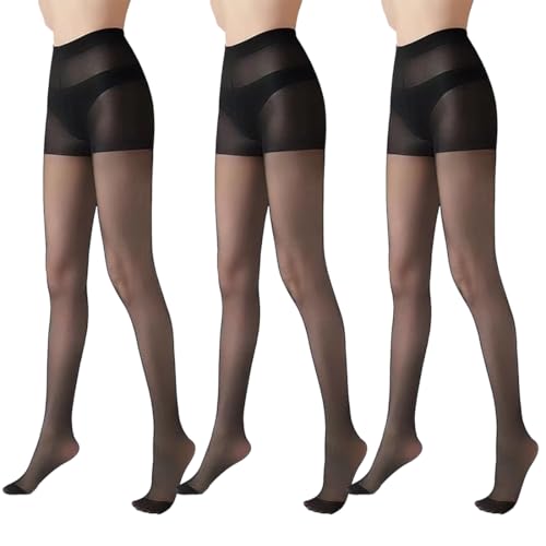 3 Pairs Women's Sheer Tights, 20D Women's Sheer Tights with Reinforced Toes, Sheer Black Tights for Women, Breathable Pantyhose for Women, women's stockings with Reinforced Toe
