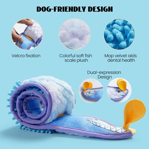 Nocciola No Stuffing Eel Crinkle Dog Squeaky Toys - Durable Dog Toys for Tug of War, Small Puppy Toys | Tough Dog Toys for Small Medium Large Dogs & Aggressive Chewers, Blue Dog Toys to Keep Them Busy