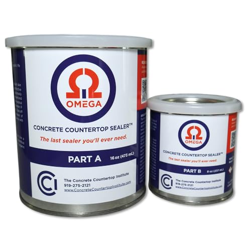 Omega Professional Concrete Countertop Sealer Water-Based Urethane Clear Low-Sheen 24 oz Kit (2.8 lb) Covers 170 sq ft Heat & UV Resistant