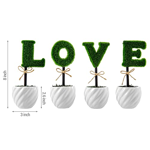 Mygift TB-DECO0311GRN Decorative L-O-V-E Letter Shaped Small Faux Topiary Trees In White Ceramic Pots, Indoor Artificial Plants Sculpted Love Hedge Gift thumb #4