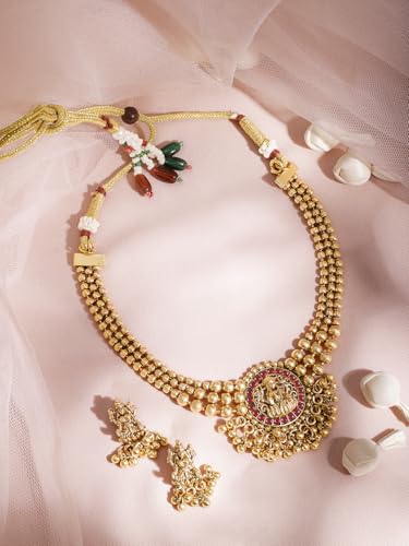 Image of Rubans Necklace Set Gold Plated Traditional Stylish Jewellery Gift for Women & Girls