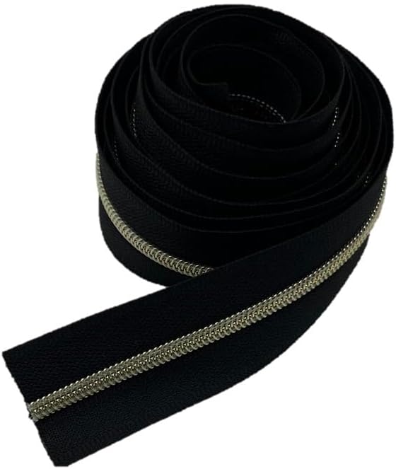 No. 3 Nylon Fastener, 200cm 2M Black/Silver, Sewing Continuous Length Type #3 Handmade Adjustable Length (Gold)