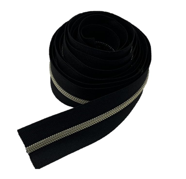 No. 3 Nylon Fastener, 200cm 2M Black/Silver, Sewing Continuous Length Type #3 Handmade Adjustable Length (Gold)