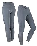 QHP Reithose Coco Voll Grip Damenreithose mit farbigen Akzenten und Strass (Grau-Grün, 36)