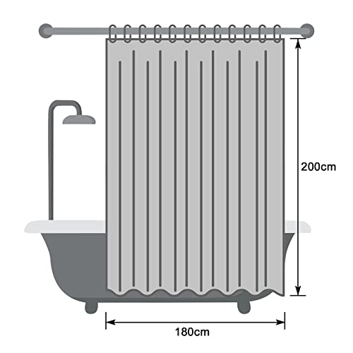 EurCross Dunkelgrau Waschbar Duschvorhang 180 x 200, Wasserdicht Dusch Vorhang für Badewanne und Dusche im Badezimmer, Antischimmel Antibakteriell Textil Stoff Badvorhang mit 12 Ringen
