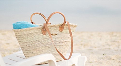 Strandtasche Felex Ibiza Korb aus Palmblättern mit Ledergriffen
