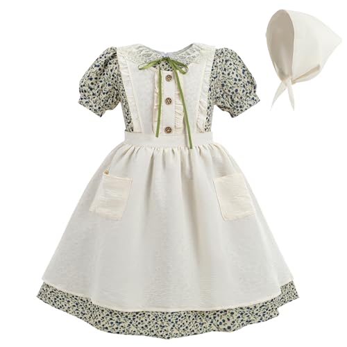 Vestido pionera niña estilo colonial verde floral