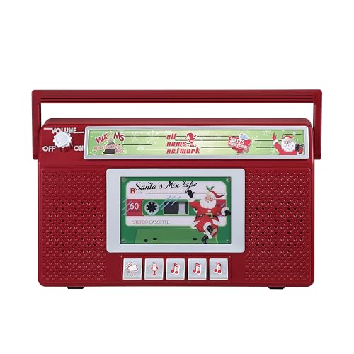 Mr. Christmas Santas Boom Box Radio Retro 10-Inch Christmas Boombox with LED Lights 9 Holiday Songs 3 Santa Radio Stations Battery Operated Holiday Decoration
