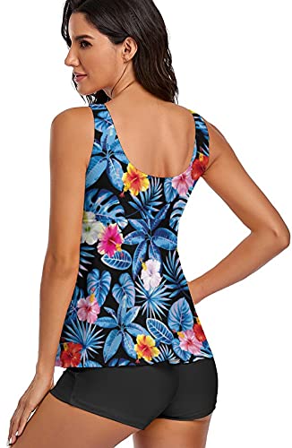 Omichic Womens Athletic Two Piece Bathing Suits Raceback Bikini Swimwear Tankini Tops Boyleg Bottom #TOP2