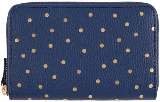 Draeger Paris Women's Navy Blue Polyurethane Classic Wallet - Polka Dots, Zipper, 3 Compartments, 6 Card Slots, Sequin Embellishment