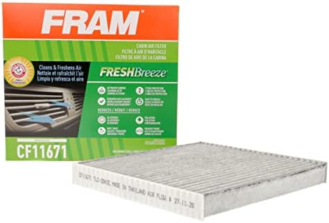 FRAM Fresh Breeze Cabin Air Filter Replacement for Car Passenger Compartment w/ Arm and Hammer Baking Soda, Easy Install, CF11671 for Select Mazda and Ram Vehicles , white