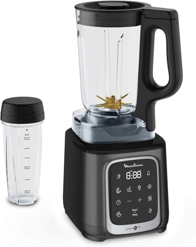 Moulinex InfinyMix LM91HD Batidora de vaso de 1600 W , batidora smoothie 5 programas + manual, 1.75 L + botella portátil de Tritan 600 ml, libro 50 recetas, smoothies, helados, picar hielo, sin BPA