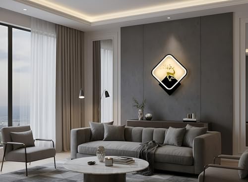 Image of Modern LED Wall Lamps | Pack of 2 Square Deer Design | Artistic Metal Accent Lighting for Bedroom, Living Room & Hallway | 3 Color Modes - Warm White, Natural White & Cool White