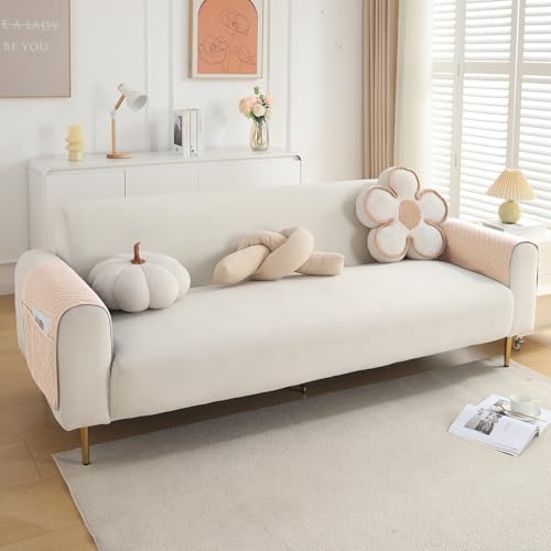 Image of HOKIPO Polyester Quilted Sofa Arm Cover With Pockets, Beige, Pack Of 2 (1 Pair) (In-787-Bge*2)