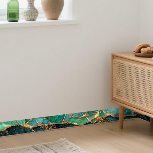 Image of Nuxovilar Teal Gold Geometric Peel Stick Wall Border PVC 3.94x16.4' | Wall Trim, Molding Decal, Peel Stick Border, Adhesive Frame, for Bedroom, Kitchen, Living Room (Teal Gold Shape)