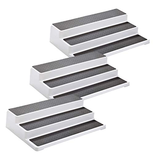 3pcs/pack Non Skid 3 Tier Lazy Susan White Grey Silicon Surface Spice Racks Kitchen Can Shelf Home Countertop Organizer Bathroom Storage Pantry Cabinet, 14.4