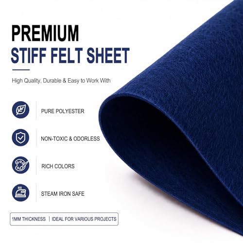 Image of Navy Blue Large Felt Fabric 36 inch x 36 inch (1 Square Yard), 1mm Stiff Felt Sheet, Nonwoven Fabric for Crafts, DIY Projects, Art, Sewing, Lining & Decorations