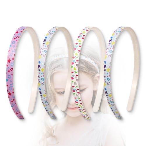 AFCJLTO Diadema Linda de Plástico para Niñas - Juego de 4 pcs Diademas Gruesas con Dientes Antideslizantes - Accesorios Coloridos para el Cabello de las Pequeñas