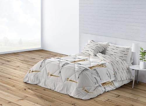 BOHEME Edredón Cama 105 Nórdico Estampado Reversible Giorgia Marrón   200x260 cm.