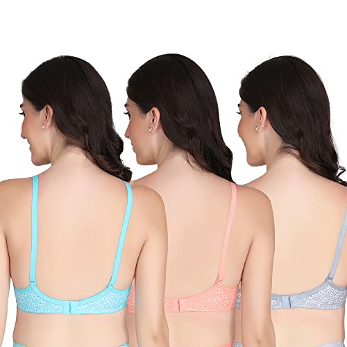 Image of Women Printed Padded Bra - Made of Pure Cotton Full Coverage Non Wired Seamless Pushup Soft Cup for T-Shirt Saree Dress and for Everyday