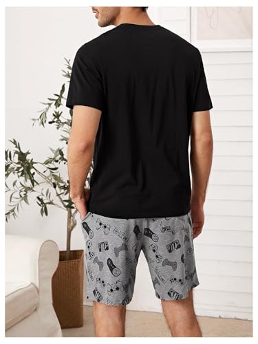 Image of Verdusa Men's Pajamas Set 2 Piece Pjs Sets Short Sleeve Letter Print Tee and Short Lounge Set