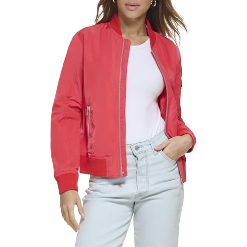 Levi's Women's Poly Bomber Jacket with Contrast Zipper Pockets, Hibiscus, XX-Large