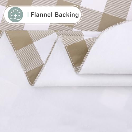 Image of misaya Square Waterproof Vinyl Table Cloth, Buffalo Flannel Backed Tablecloth, Wipeable Plastic Table Cover for Dinner, Kitchen, Outdoor (70 inch x 70 inch, Khaki and White)