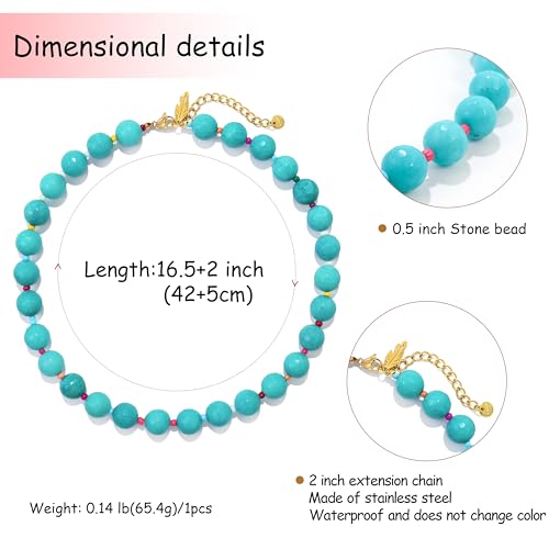 Elegance 11 designs White Beaded Gemstone Necklace for Women, Chunky Beach Waterproof Stainless Steel Boho Choker Natural Stone Necklaces Surfer Summer Handmade Jewelry2