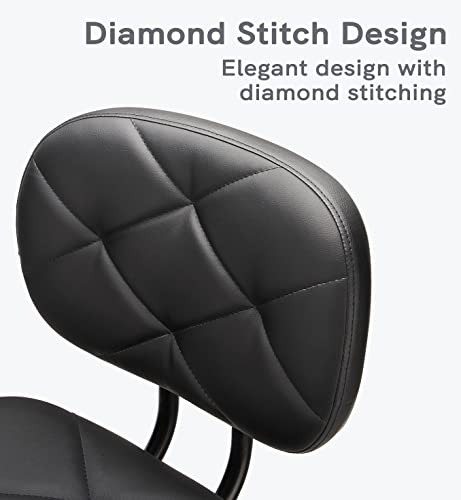 Klasika Round Rolling Stool With Adjustable Height And Pu Leather Backrest Swivel Stool Chair For Salon Tattoo Work Office Massage Black #TOP5