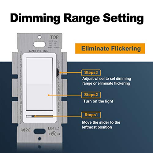 Bestten USP-LS02S Modern Designer Dimmer Light Switch, 3 Way Or Single Pole, For Dimmable Led Lamps, Cfl, Incandescent Or Halogen Bulbs, Screwless Wallplate Included thumb #2