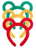 PLUSMAYI Mouse Ears Headband Kids 3Pcs Bear Ear Headband for Women Animal Style Cute Hairband Mouse Costume Girls for Birthday Cosplay Halloween Christmas(Red Yellow Green Headband)