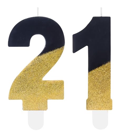Black Gold Glitter 21st Birthday Candles, Number 21 Candles, Cakes Candle, Candles for Cake, Happy 21st Birthday Cake Topper Decorations for Girls Boys Men Women Birthday Anniversary Wedding Party