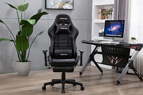 SWOLOL ゲーミングチェア オットマン付き ゲーム用チェア フル装備 多機能 ハイパフォーマンス ウレタン採用 デスクチェア オフィスチェア パソコンチェア 耐重150kg 静音キャスター PUレザー SW02 (黒) [2]