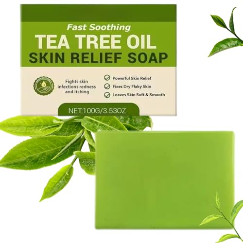 Tea Tree O-il S-oap Bar for Skin Fungus & Acne, Natural Athlete's Foot Soap with Coconut Oil, Olive Oil, Body Wash Bar for Itchy Skin, Folliculitis, Odor & Sweat Removal, 100g Antifungal Soap