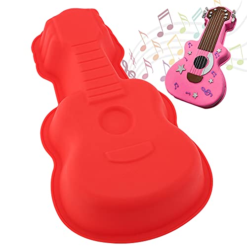 YISUYA Guitar Cake Pan, 3D Guitar Shape Baking Pan, Silicone Cake Mold Cake Pan, Novelty Cake Molds Silicone, Wedding Christmas Birthday Cake Baking Pan, Cake Molds for Baking (Red)