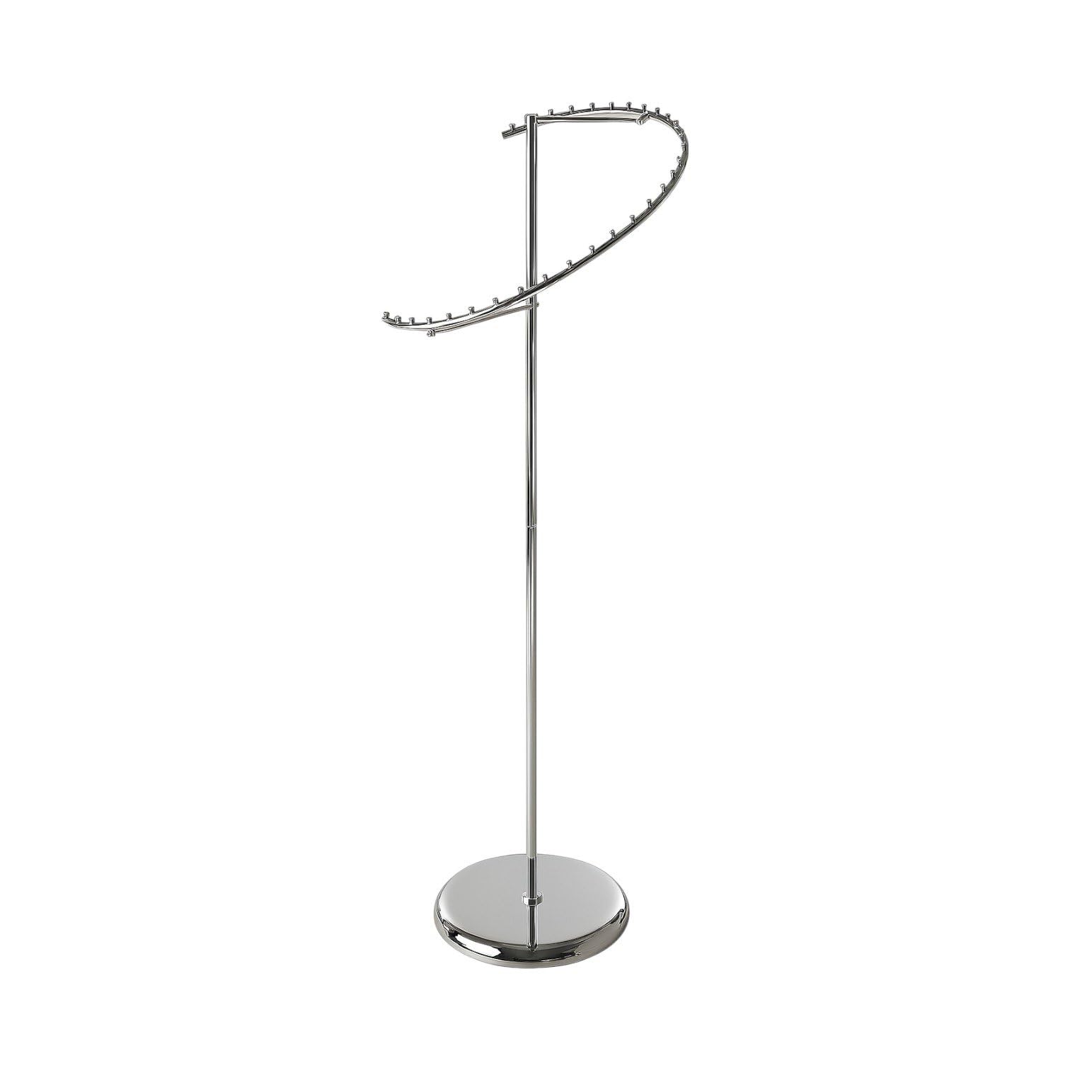 Chrome Spiral Clothes Rail Display Stand – Adjustable Height Retail Garment Rack with 29 Ball-Stops – 360° Free-Standing Spiral Display for Shops & Exhibitions – Flat-Pack Assembly