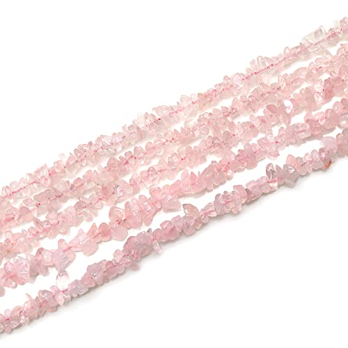 1 Strand Natural Rose Quartz Chip, Natural Beads, Semi-Precious Stone, Jewelry Making Supplies, Gemstone Chips, Length Per Strand 34 Inch, 5x8mm, Nuggets Chips GemMartUSA (CHRQ-70001)