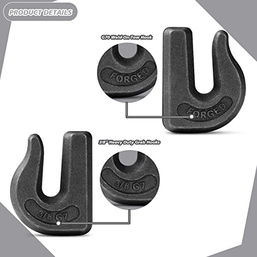 6Pcs Weld-On Tractor Bucket Grab Hooks, 3/8'' G70 Clevis Grab Chain Hooks, Heavy Duty Forged Grade Tow Hook Weldable For Chain Pulling And Lifting, Trailer Truck, Rigging, Car #TOP2