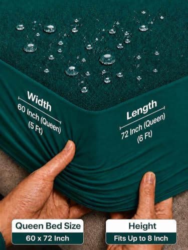 Image of Waterproof Mattress Protector 5x6 Feet (60x72) | Elastic Fitted Bedsheet | Soft & Durable Gadda Cover Dustproof By Bharat Griha BG16 (Green, Queen 60x72 inch (5x6ft), Mattress Cover)
