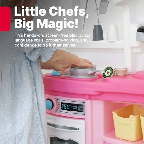 Step2 Fun with Friends Kids Kitchen Playset, Indoor/Outdoor Kitchenette, Interactive Play with Lights and Sounds, Durable Plastic, Includes 25 Piece Toy Accessories, Toddlers 2+ Years Old, Pink - image 2