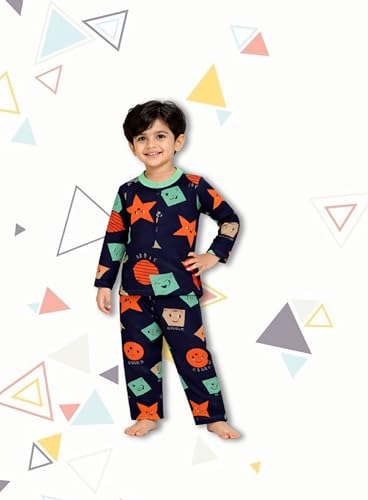 Image of 3BROS Kids Pure Cotton Night Suit Set | Boys Girls Printed Sleepwear Shirt & Pajama Clothing Combo | Soft Breathable Night Dress Outfit | Pack of 2