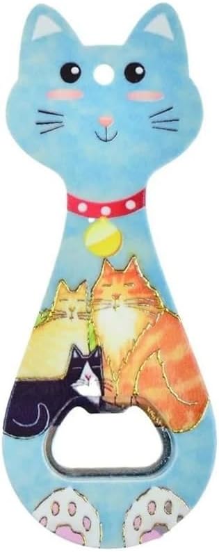 Miyav Kedi Mıknatıslı Şişe Kapak Açacağı, Buzdolabı Magnet Mavi, 5.5x14 cm, Seramik Kaplama Kedili Açacak