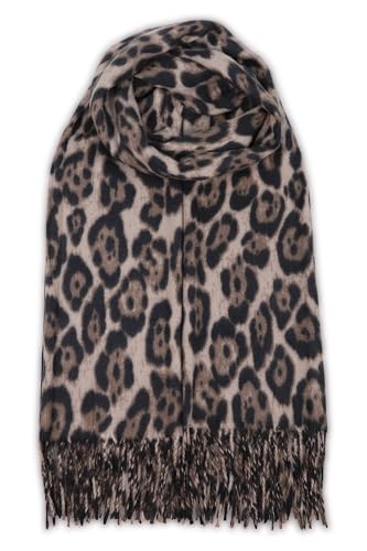 malito - Damen Modeschal - weicher XXL Viskosemix Kaschmir Schal - Winterschal Leo-Print modern & lang - Pashmina Stola Animalprint S605 - (Beige)